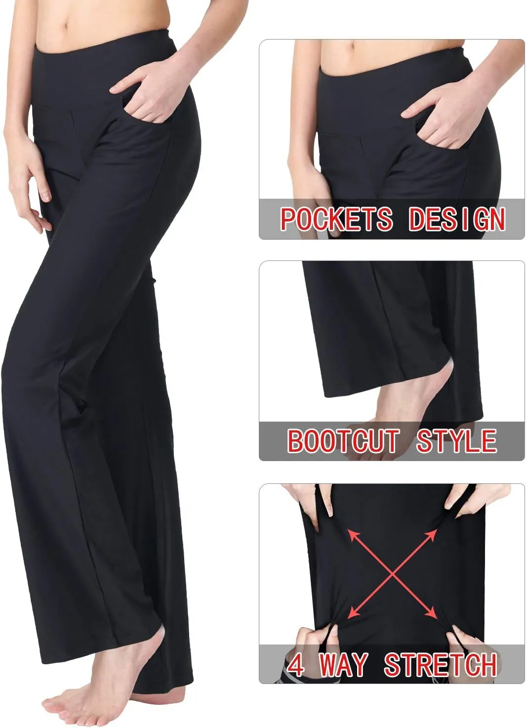 Zeronic Bootcut Yoga Pants for Women with Pockets High Waisted Workout Running Pants Tummy Control Long Bootleg Work Pants