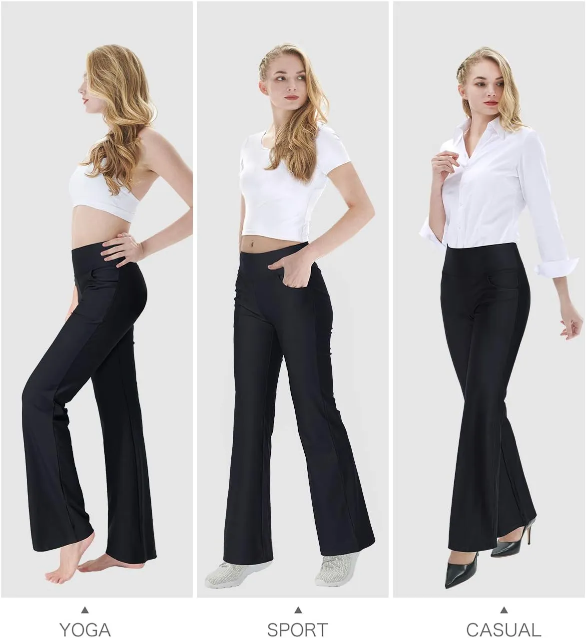 Zeronic Bootcut Yoga Pants for Women with Pockets High Waisted Workout Running Pants Tummy Control Long Bootleg Work Pants